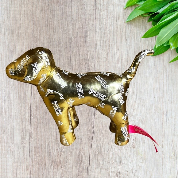 Victoria’s Secret Pink Dog Gold Metallic Tone With White Lettering Logo - Picture 1 of 13